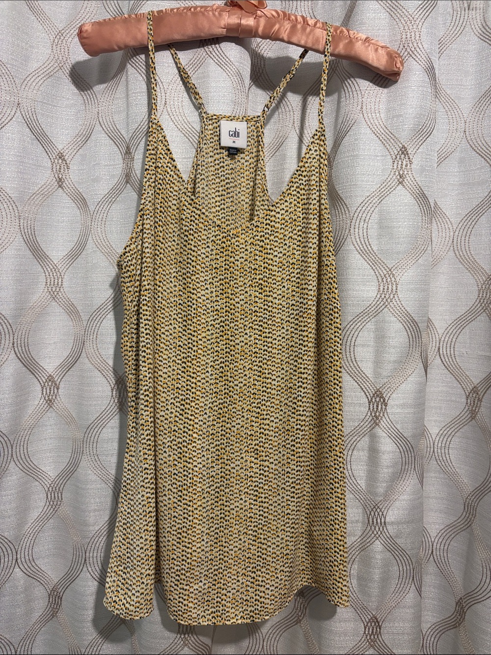 CAbi Yellow Printed Spaghetti Strap Tank
